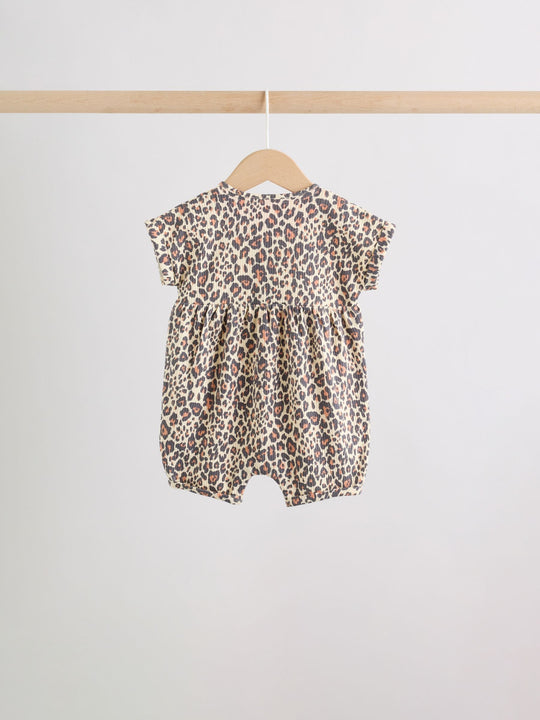 Pink and Leopard Printed Button T-Shirt Jersey Baby Rompers 3 Pack