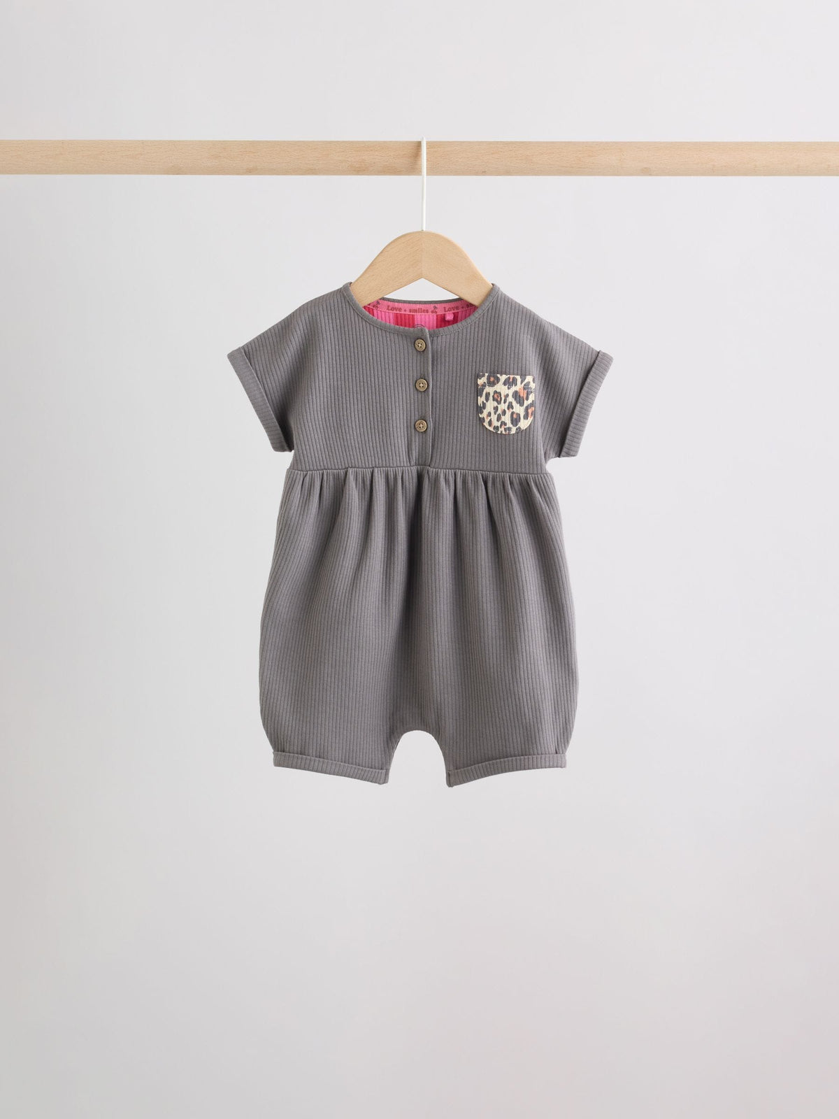 Pink and Leopard Printed Button T-Shirt Jersey Baby Rompers 3 Pack