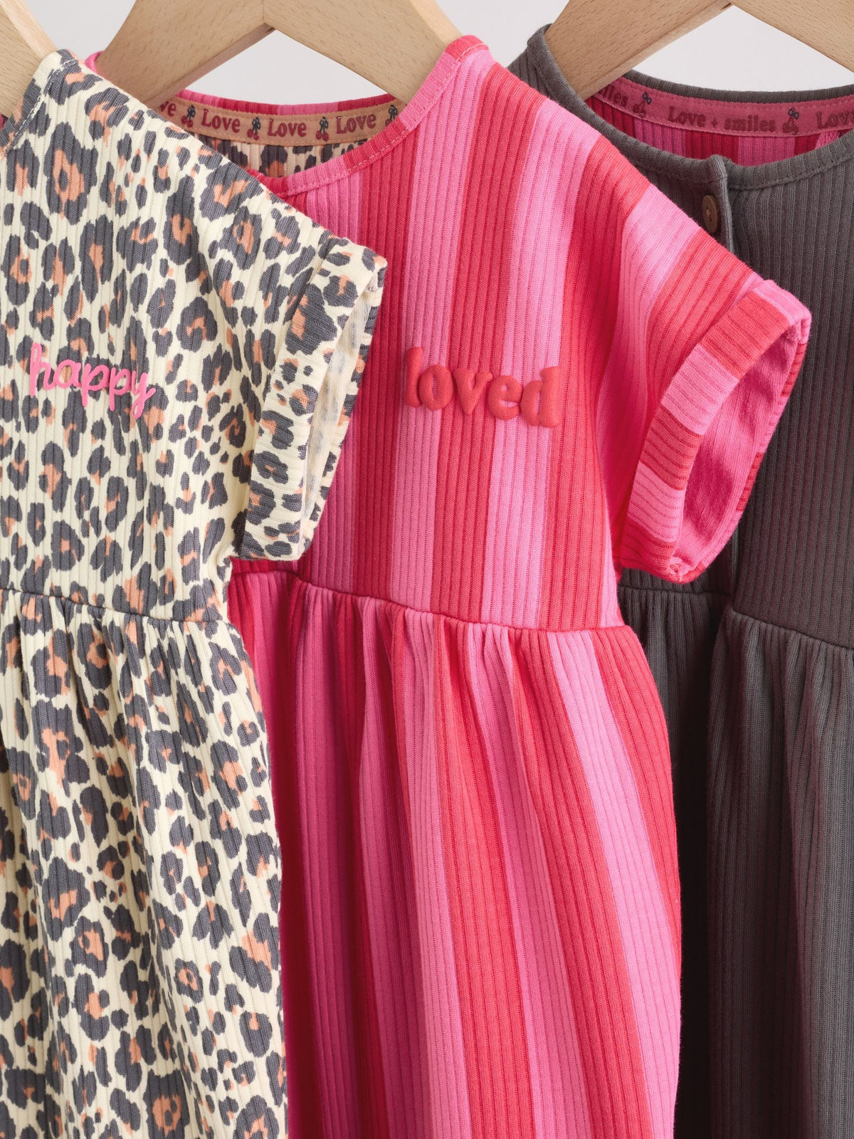 Pink and Leopard Printed Button T-Shirt Jersey Baby Rompers 3 Pack