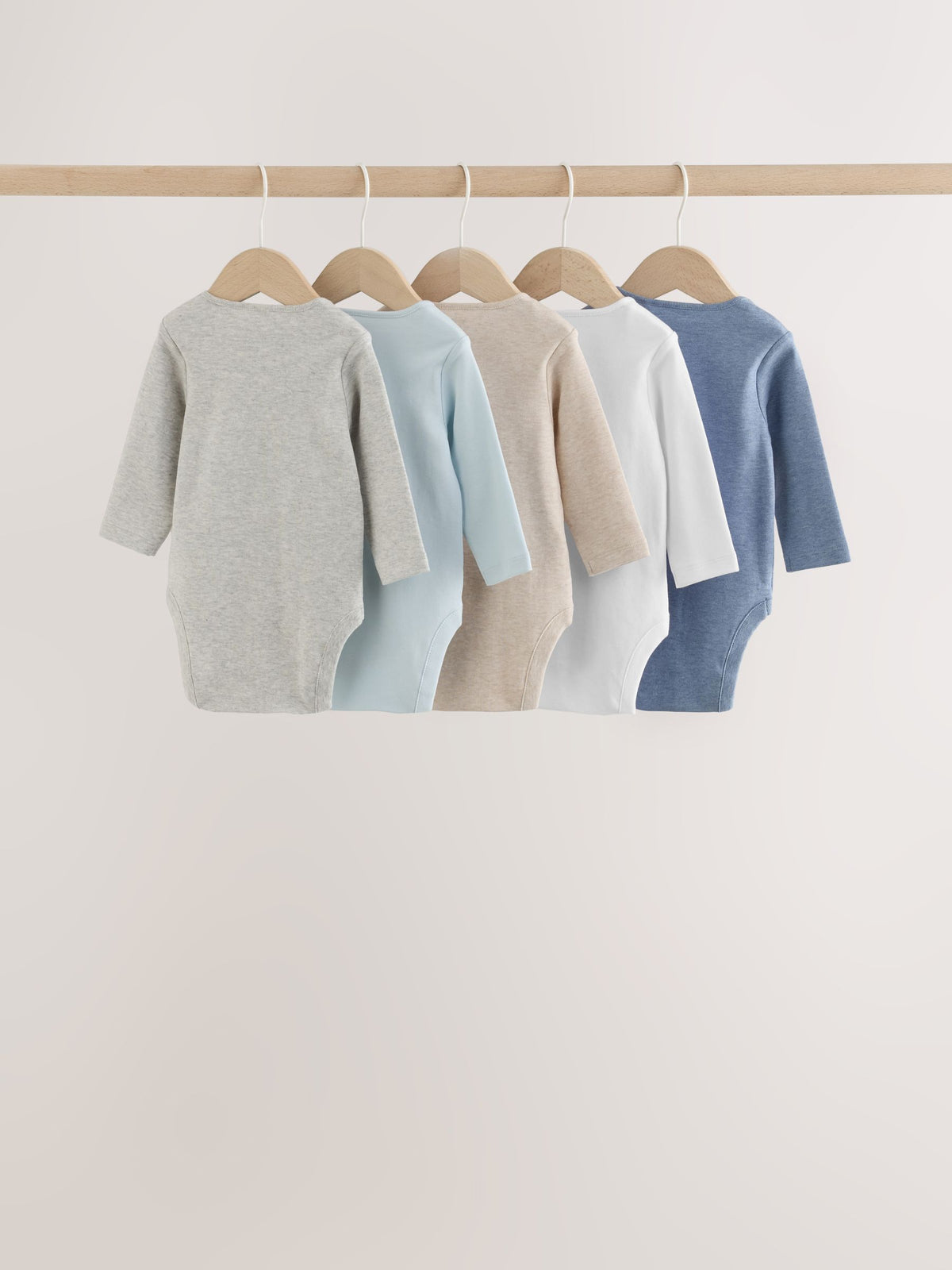 Grey/Blue/Neutral Long Sleeve Baby Bodysuits 5 Pack