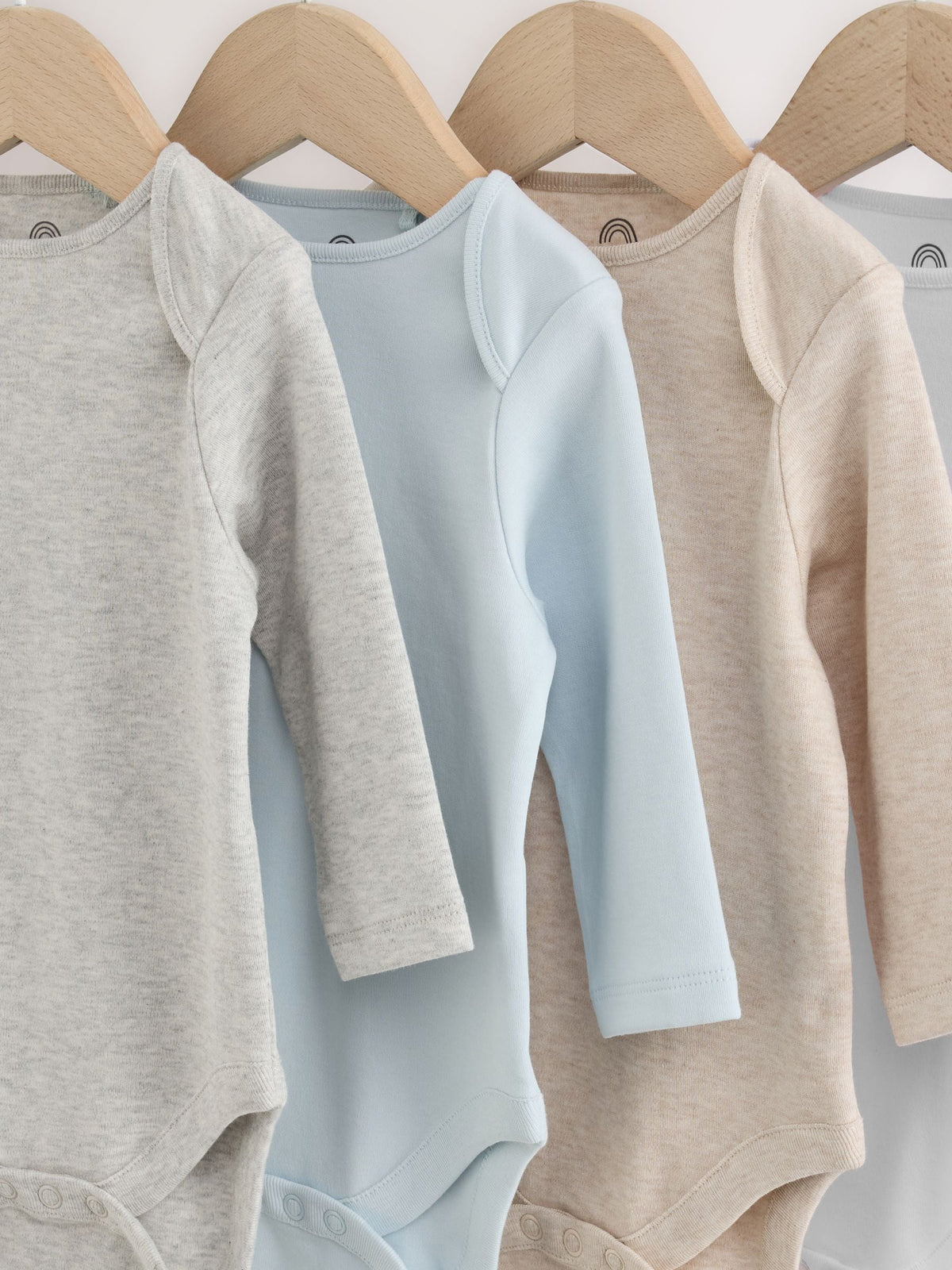 Grey/Blue/Neutral Long Sleeve Baby Bodysuits 5 Pack