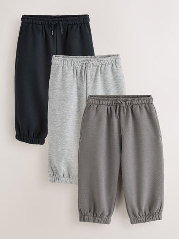 Grey/Black Wide Cuffed Joggers 3 Pack (3mths-7yrs)