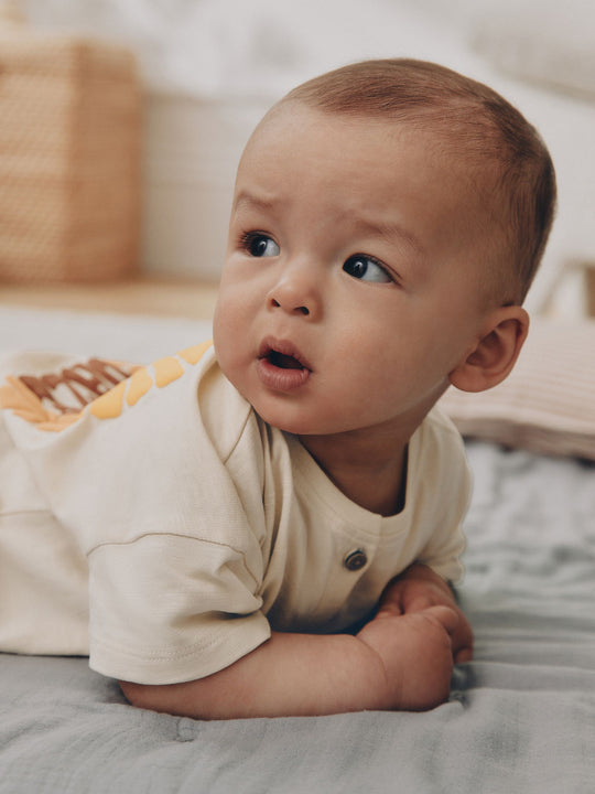 Neutral Sunshine Rebecca Zwanzig Seminal Printed Button Through Baby Romper