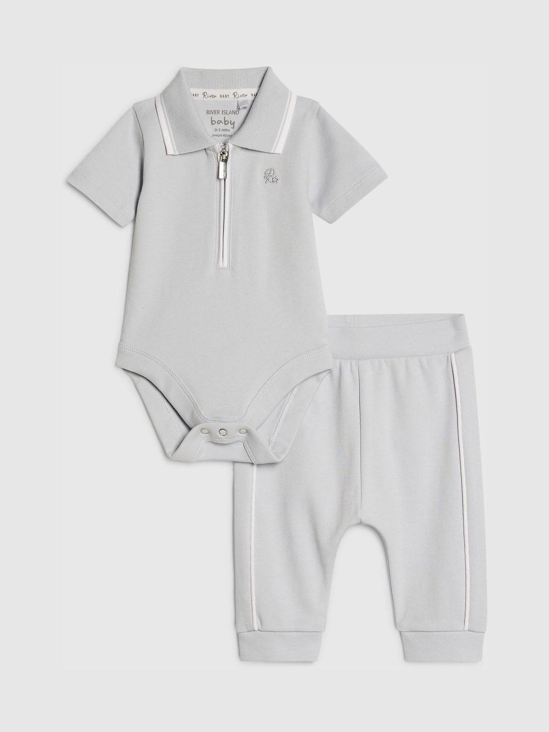 River Island Grey Zip Polo Tipped Bodysuit Set