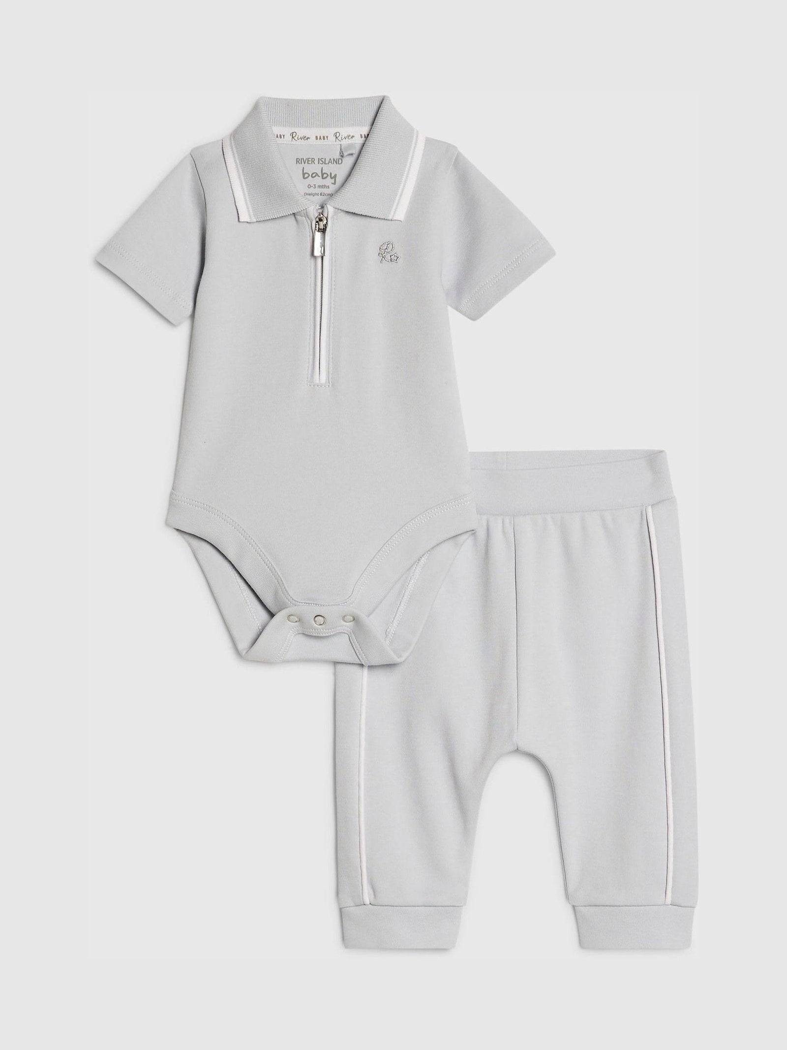 River Island Grey Zip Polo Tipped Bodysuit Set