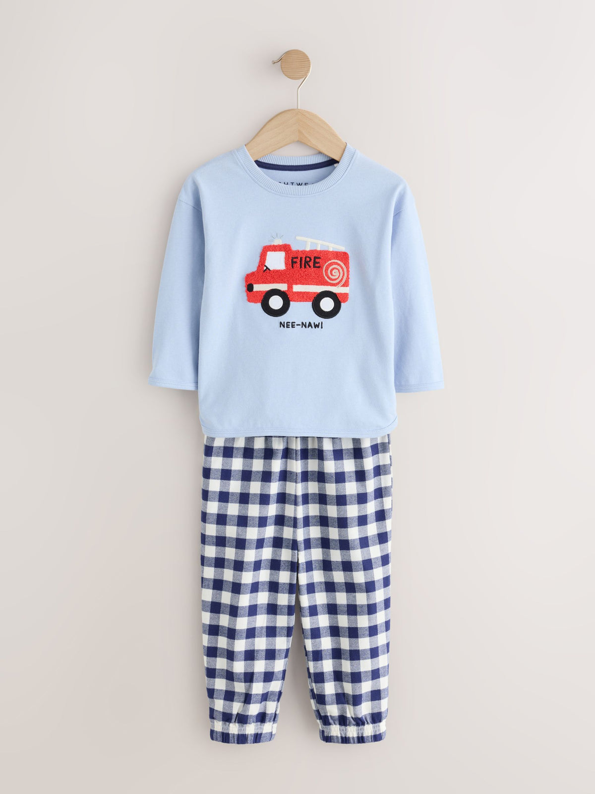 Blue/Navy Emergency Vechiles Check Woven Bottom Pyjamas 3 Pack (9mths-12yrs)