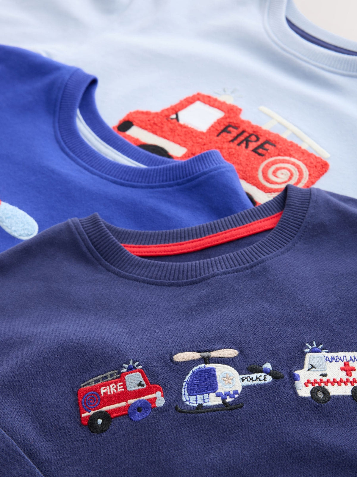 Blue/Navy Emergency Vechiles Check Woven Bottom Pyjamas 3 Pack (9mths-12yrs)