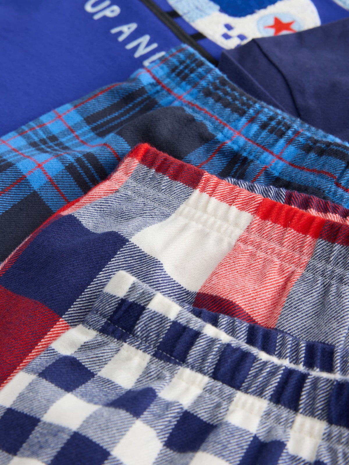 Blue/Navy Emergency Vechiles Check Woven Bottom Pyjamas 3 Pack (9mths-12yrs)