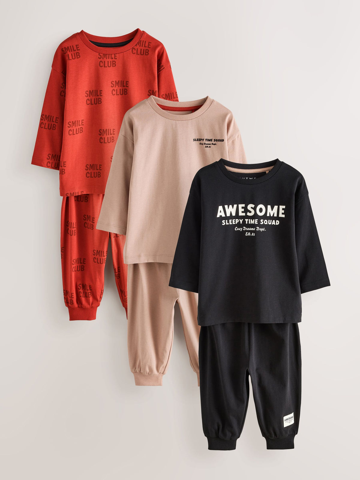Black/Red/Stone Long Sleeve Jogger Pyjamas 3 Pack (9mths-11yrs)