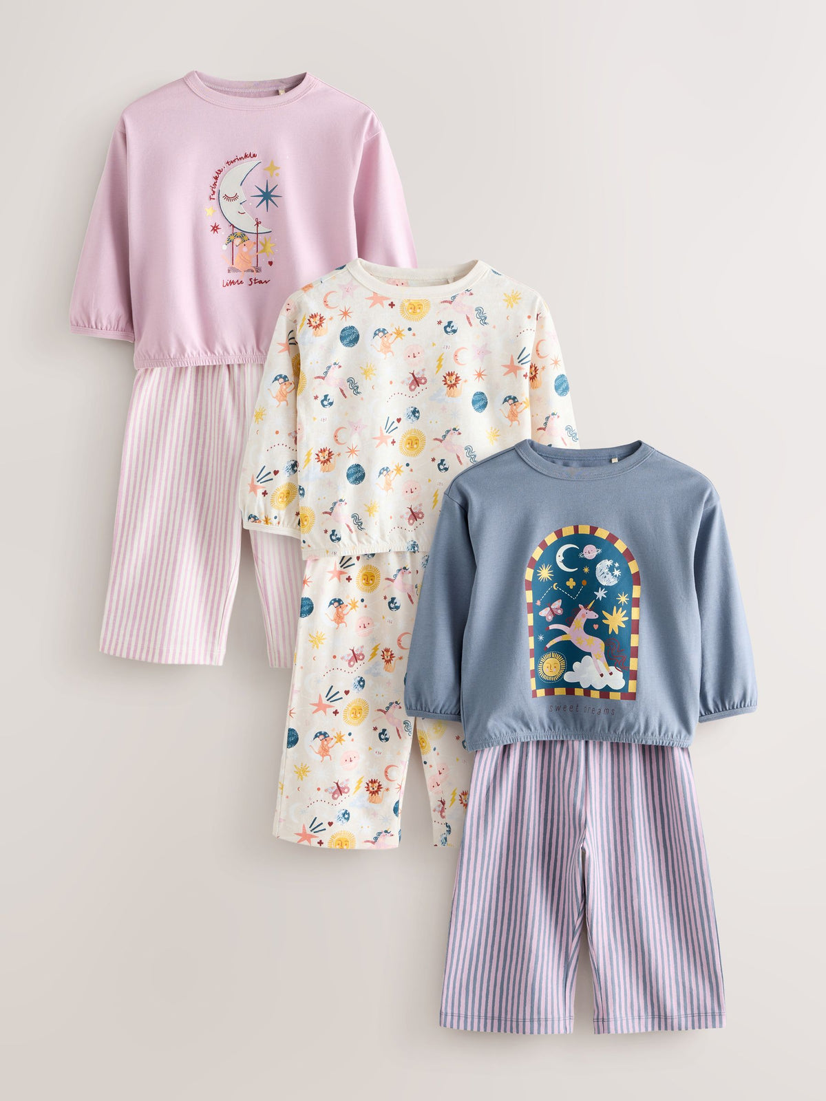 Multicoloured Wide Leg Pyjamas 3 Pack (9mths-10yrs)