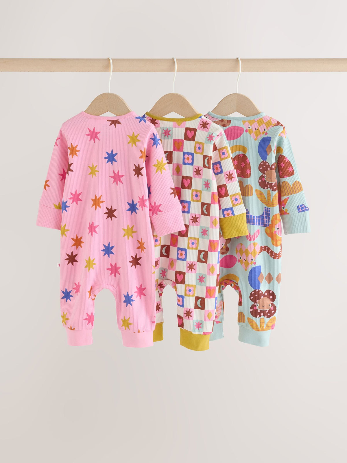 Bright Star Two Way Zip Baby Sleepsuits 3 Pack (0mths-3yrs)