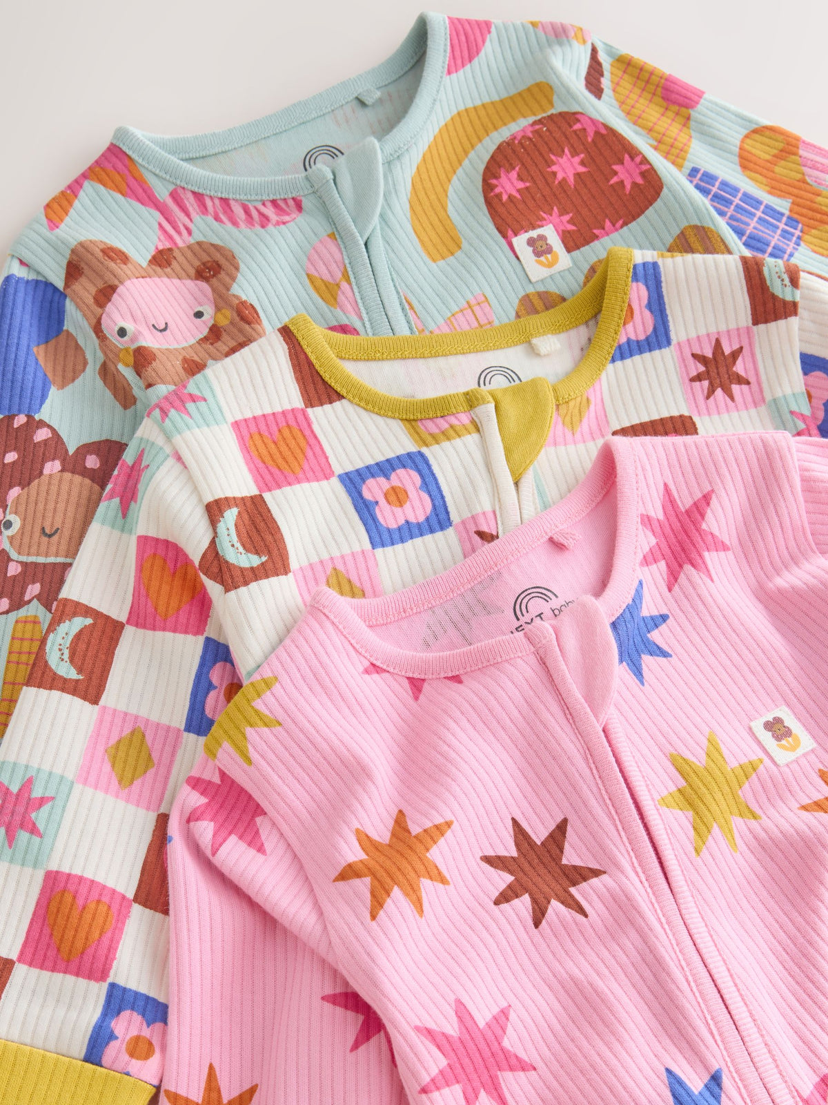 Bright Star Two Way Zip Baby Sleepsuits 3 Pack (0mths-3yrs)