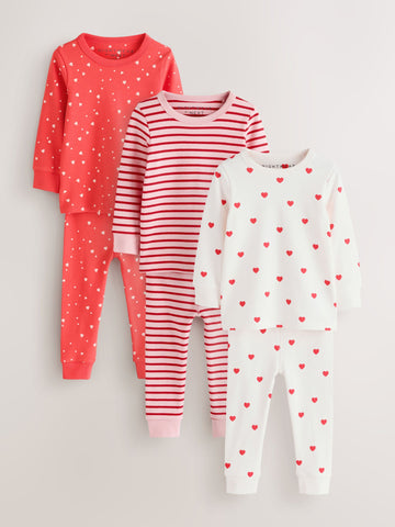 Red/Ecru Snuggle Pyjamas 3 Pack (9mths-12yrs)