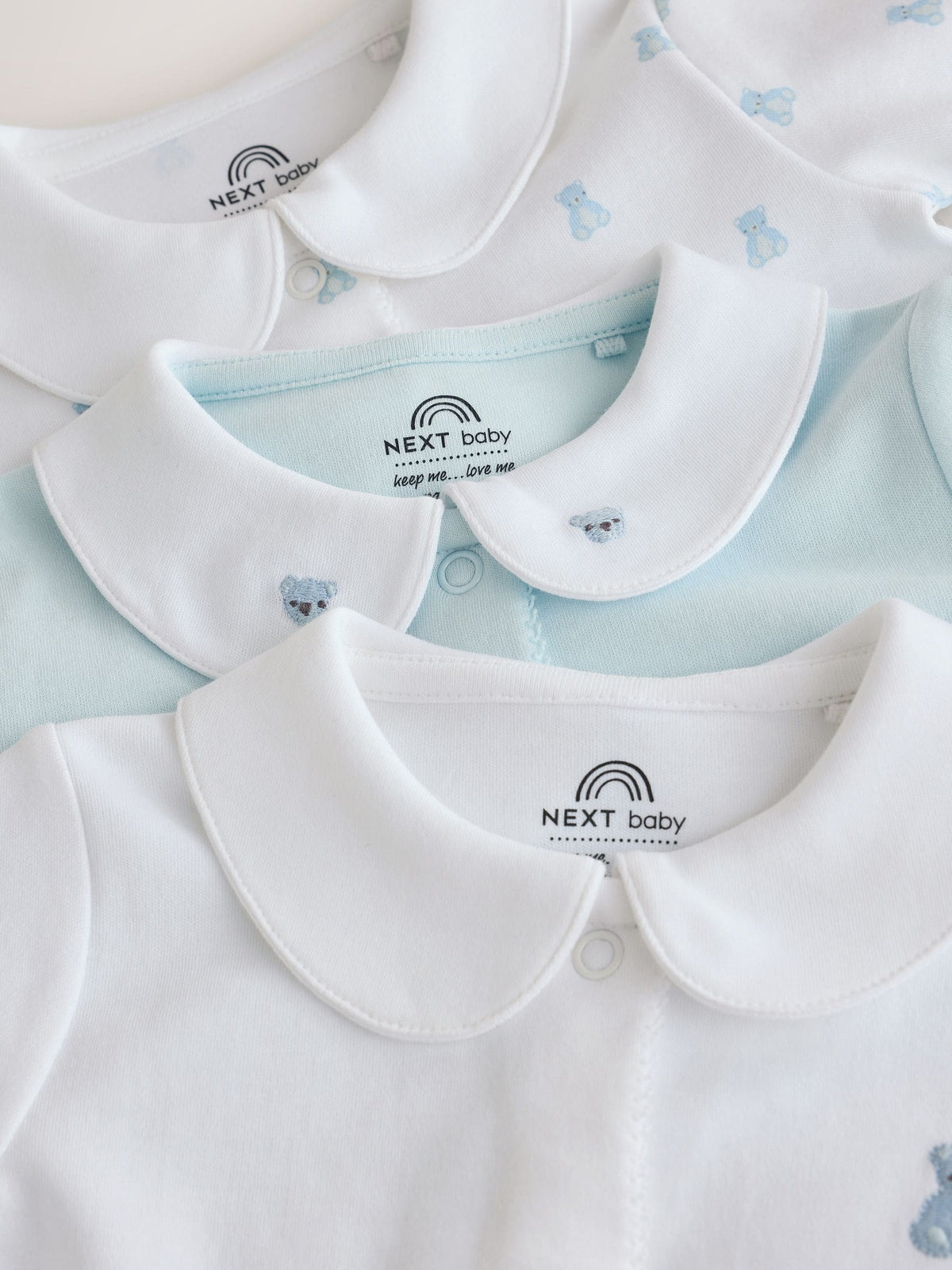 Pale Blue Collar Baby Sleepsuits 3 Pack (0-2yrs)