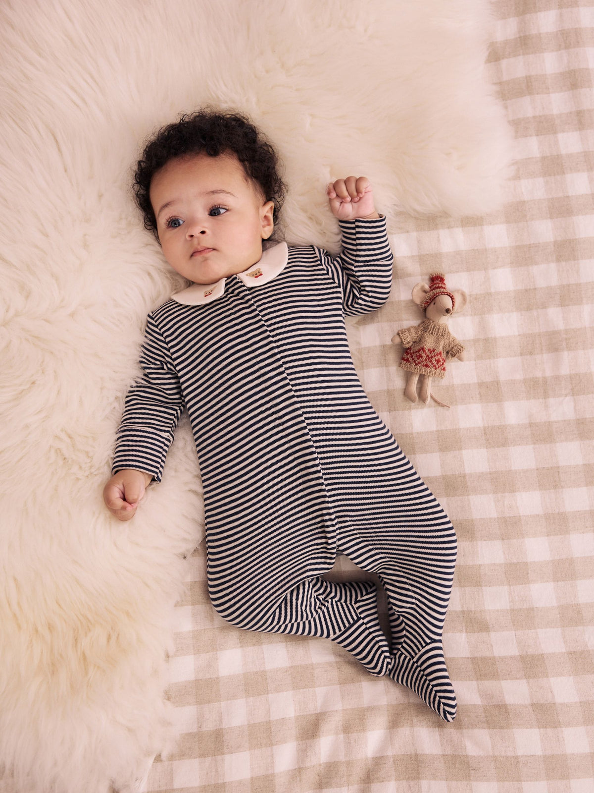 Cream/Red Collared Sleepsuits 3 Pack (0mths-2yrs)