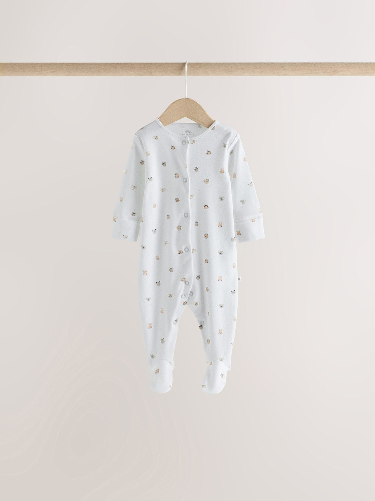 White Mini Safari Animals 4 Pack Baby Sleepsuits (0-2yrs)