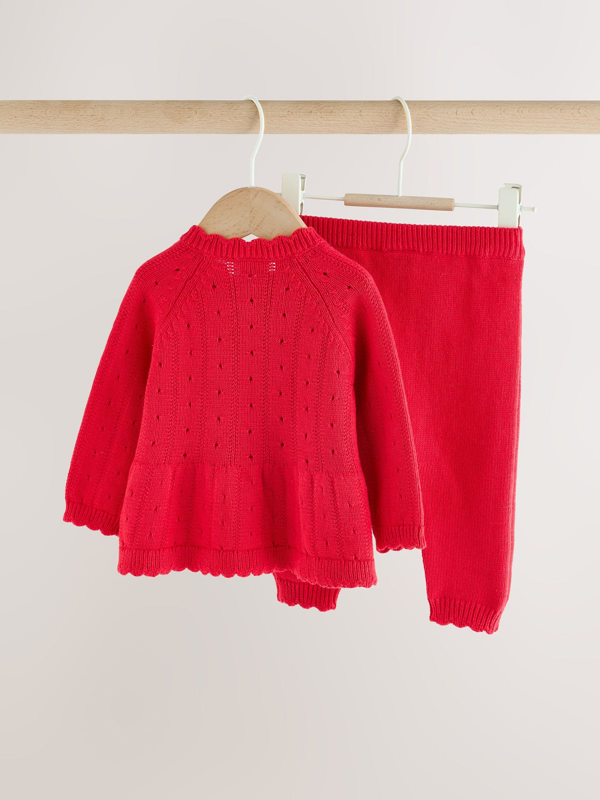 Red Frill Knitted Bow Baby Cardigan & Leggings Set 2 Piece (0mths-2yrs)