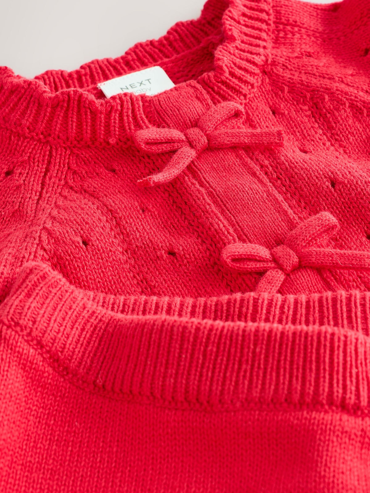 Red Frill Knitted Bow Baby Cardigan & Leggings Set 2 Piece (0mths-2yrs)