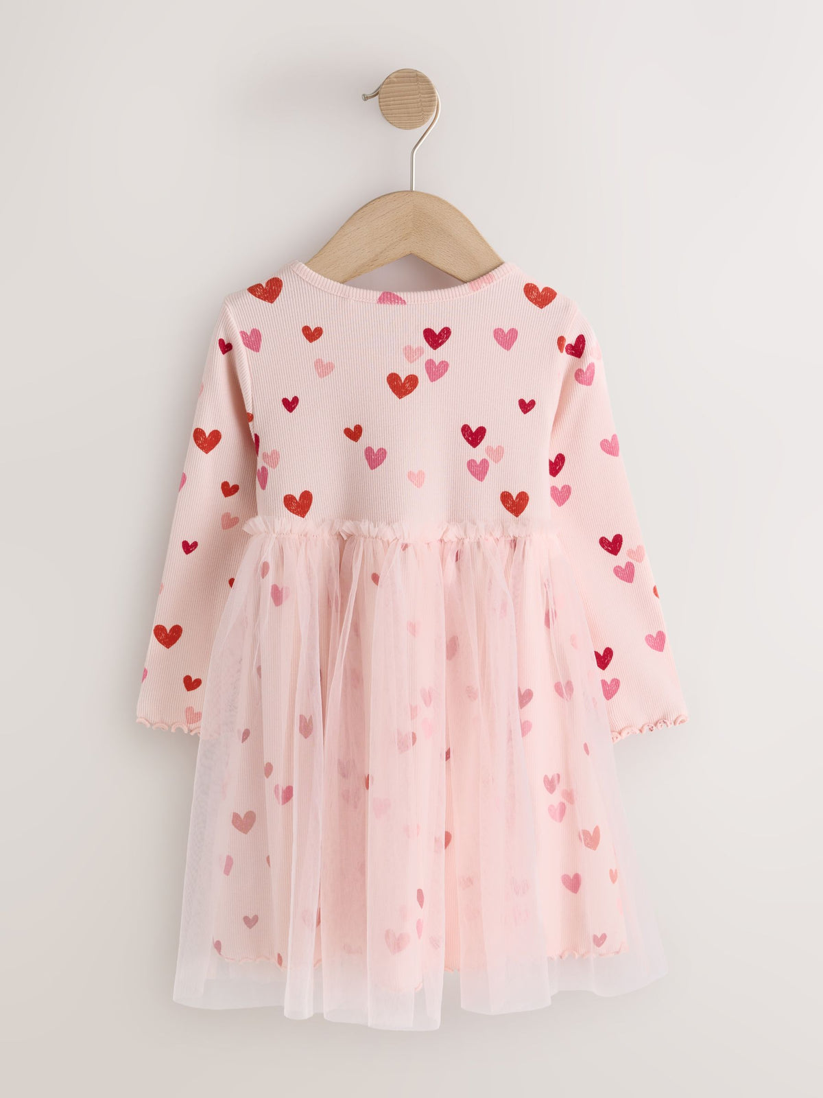 Pink Hearts Long Sleeve Ribbed Mesh Dress (3mths-7yrs)