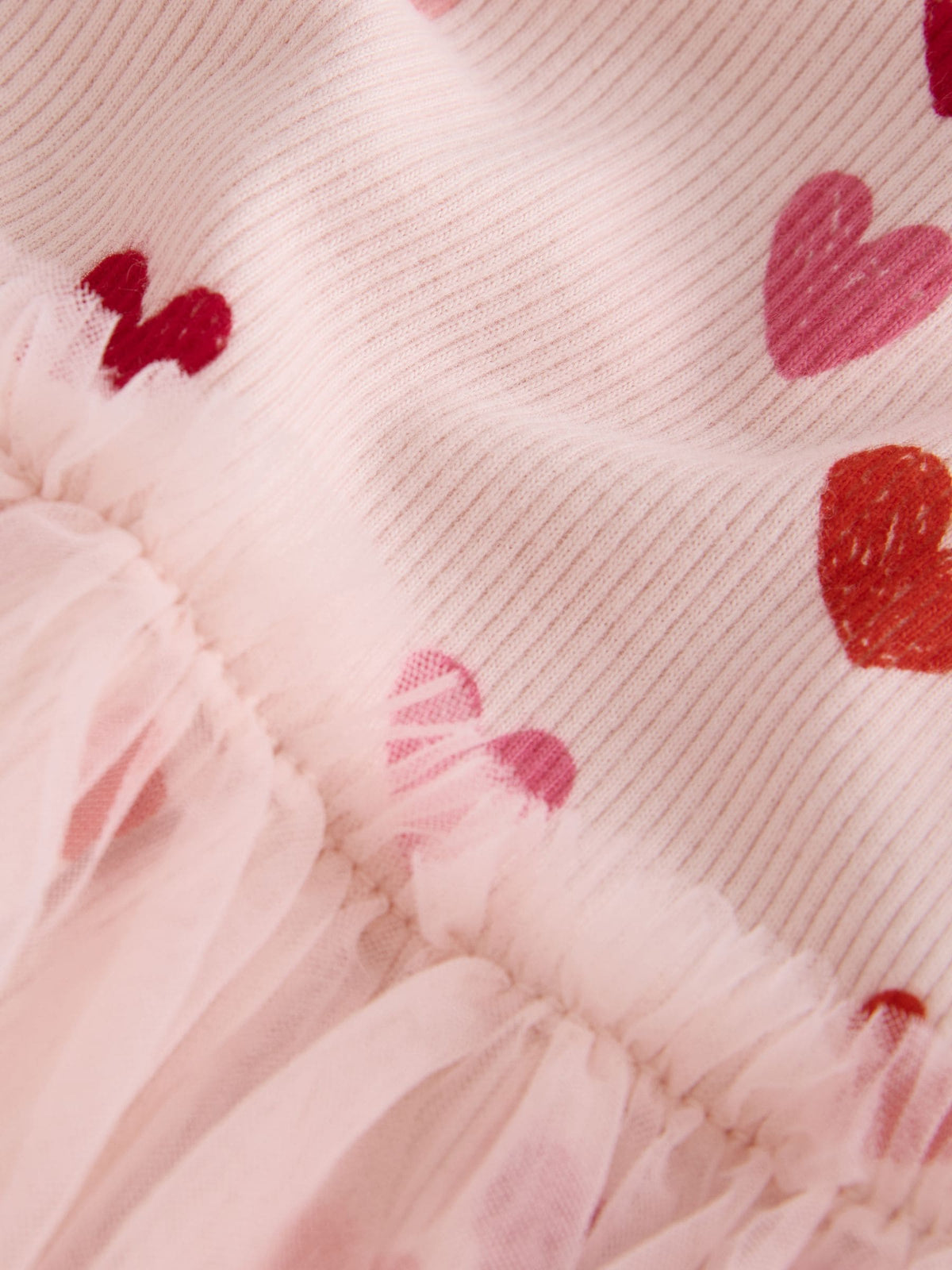 Pink Hearts Long Sleeve Ribbed Mesh Dress (3mths-7yrs)
