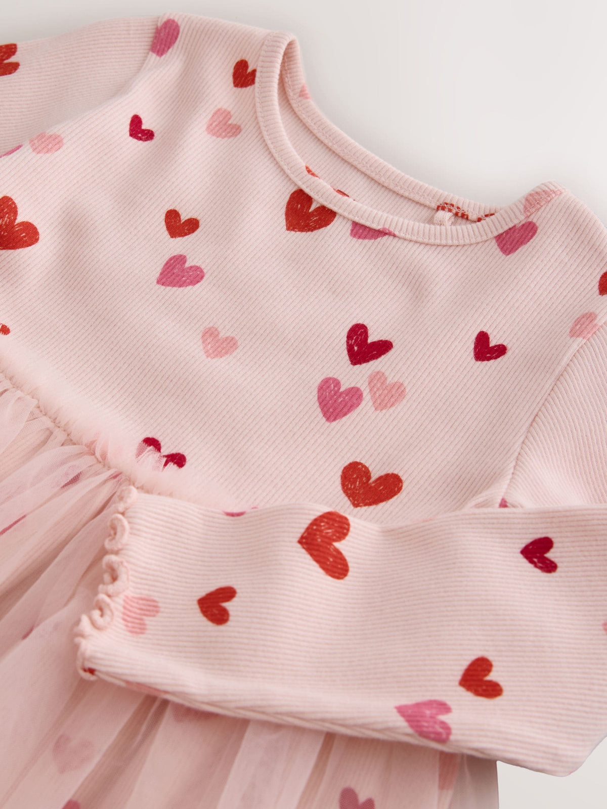 Pink Hearts Long Sleeve Ribbed Mesh Dress (3mths-7yrs)