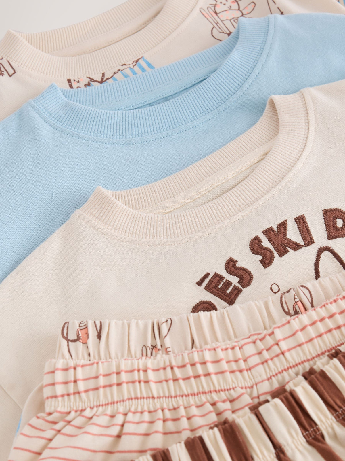 Neutral ski print Jogger Pyjamas 3 Pack (9mths-12yrs)
