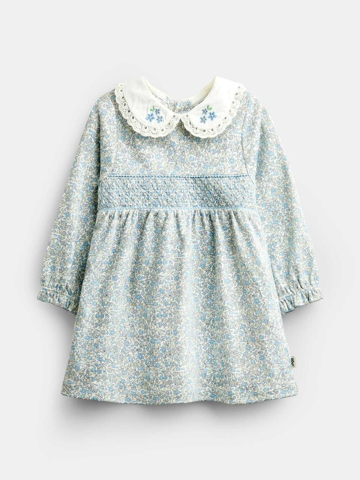 JoJo Maman Bébé Blue Disty Floral Floral Smocked Baby Dress Set