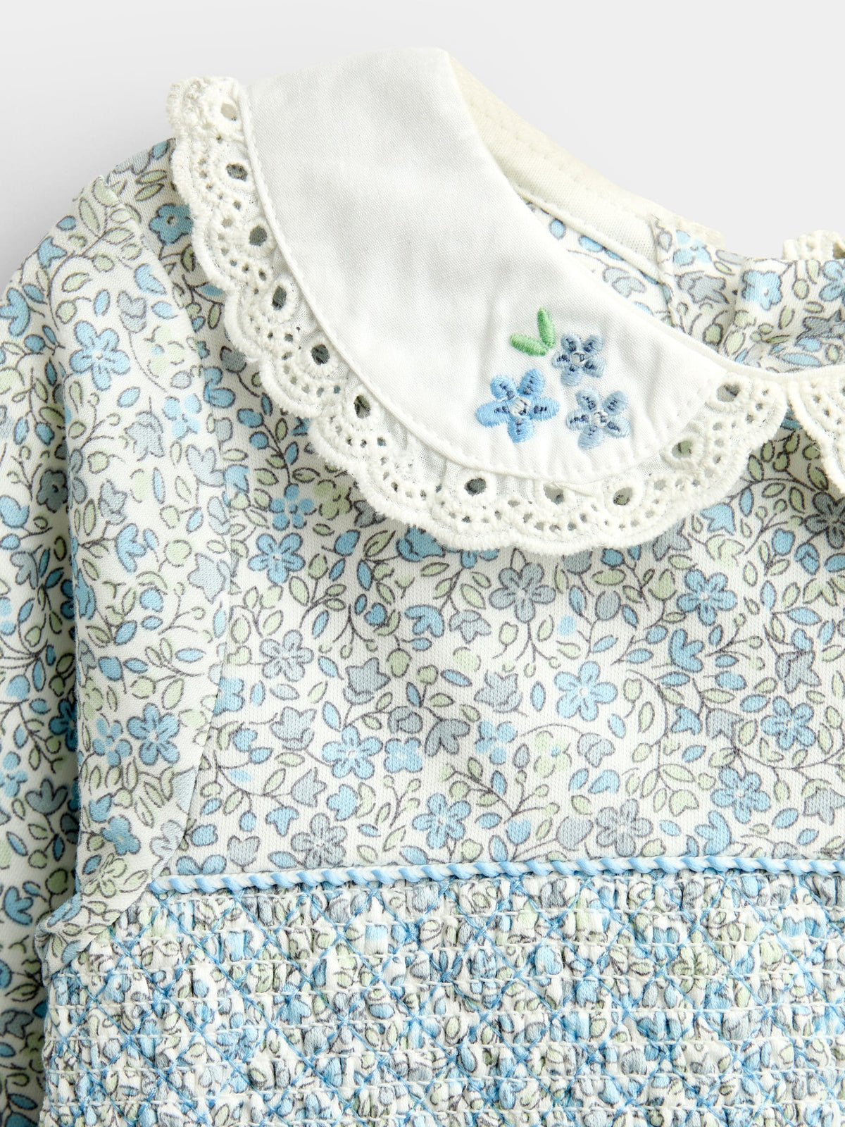 JoJo Maman Bébé Blue Disty Floral Floral Smocked Baby Dress Set