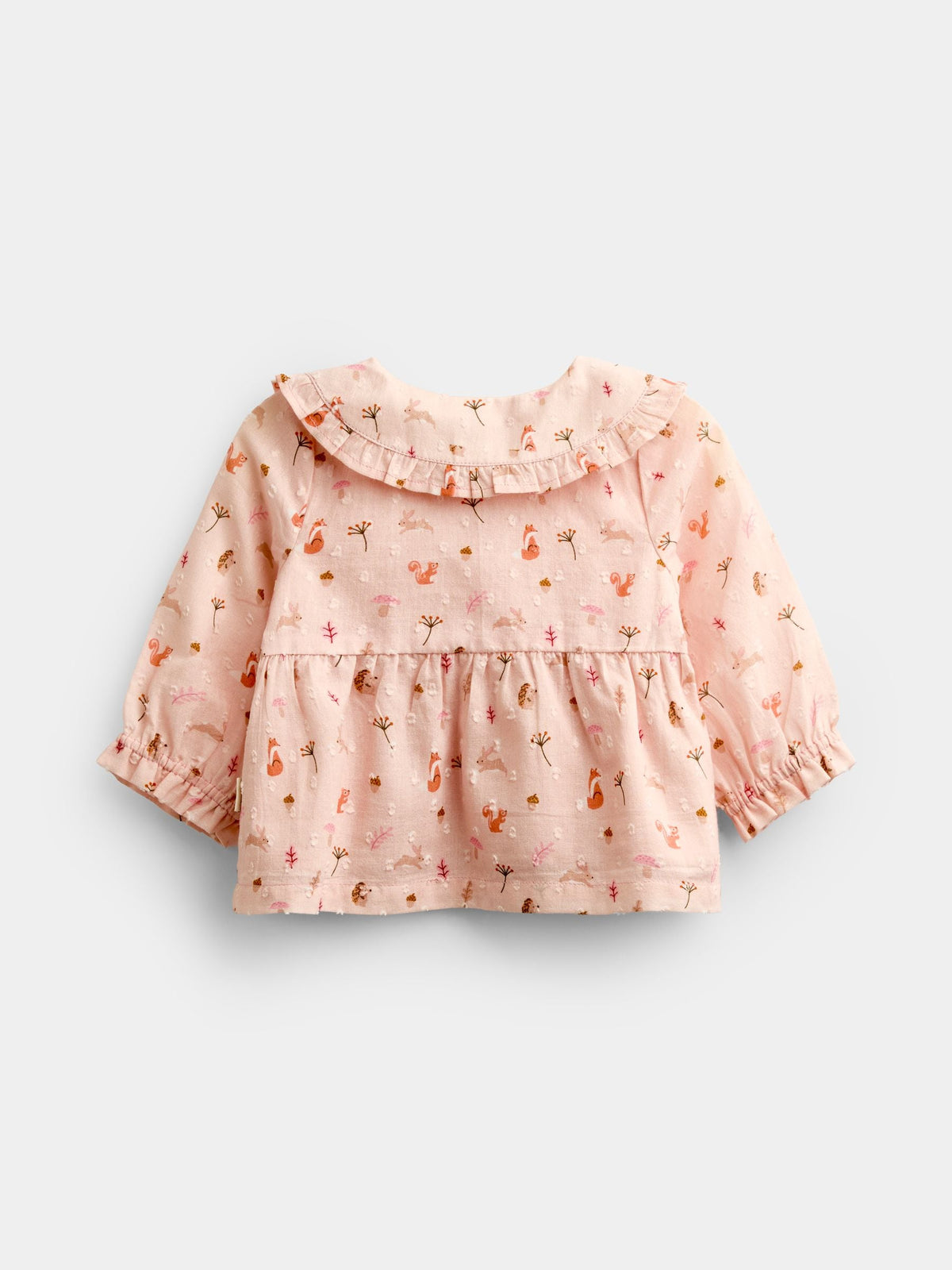 JoJo Maman Bébé Pale Pink Woodland Baby Blouse & Chambray Trouser Set
