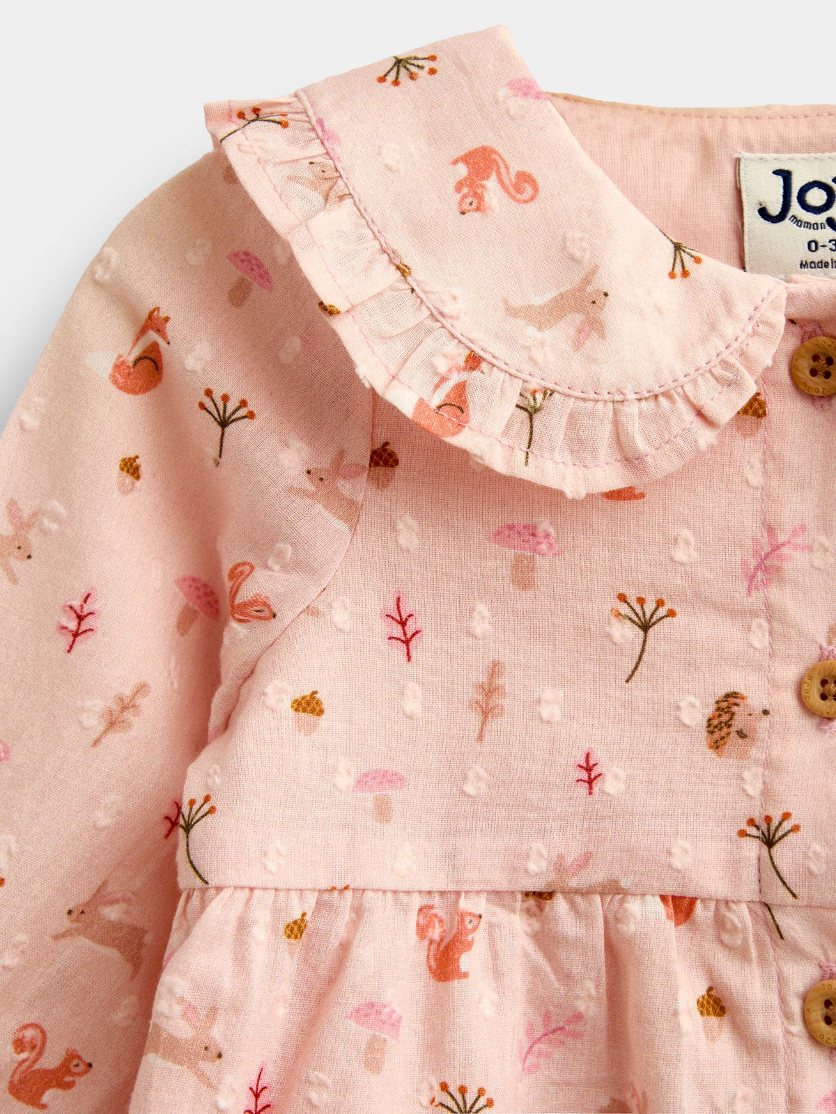 JoJo Maman Bébé Pale Pink Woodland Baby Blouse & Chambray Trouser Set