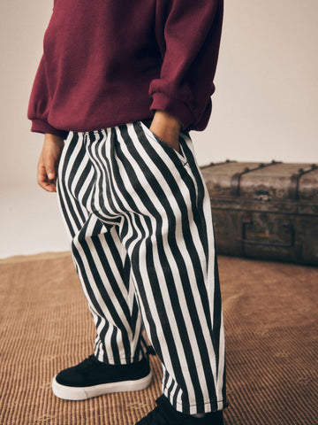 Black/White Stripe Regular Fit Pull On Barrel Trousers (3mths-7yrs)