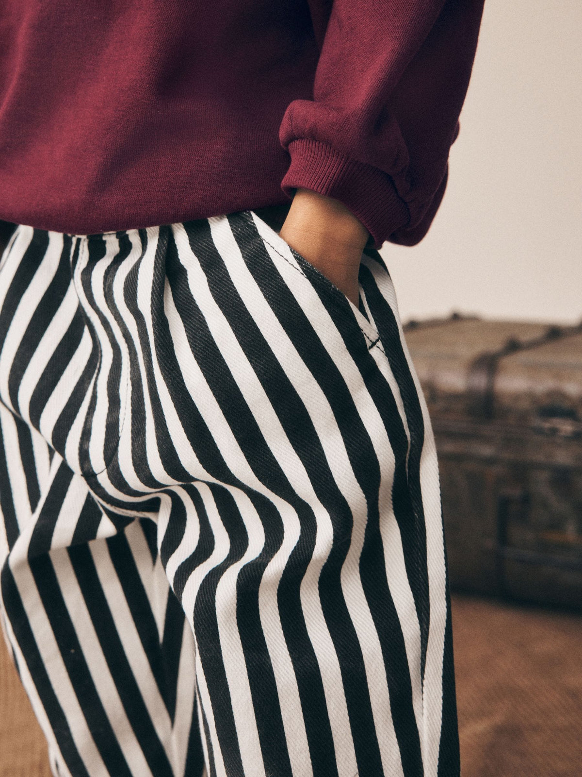 Black/White Stripe Regular Fit Pull On Barrel Trousers (3mths-7yrs)
