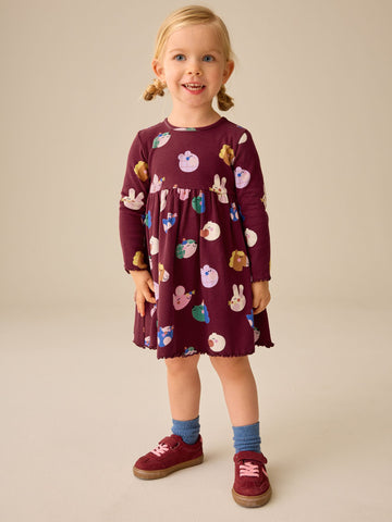 Navy Long Sleeve Ribbed Dress (3mths-7yrs)