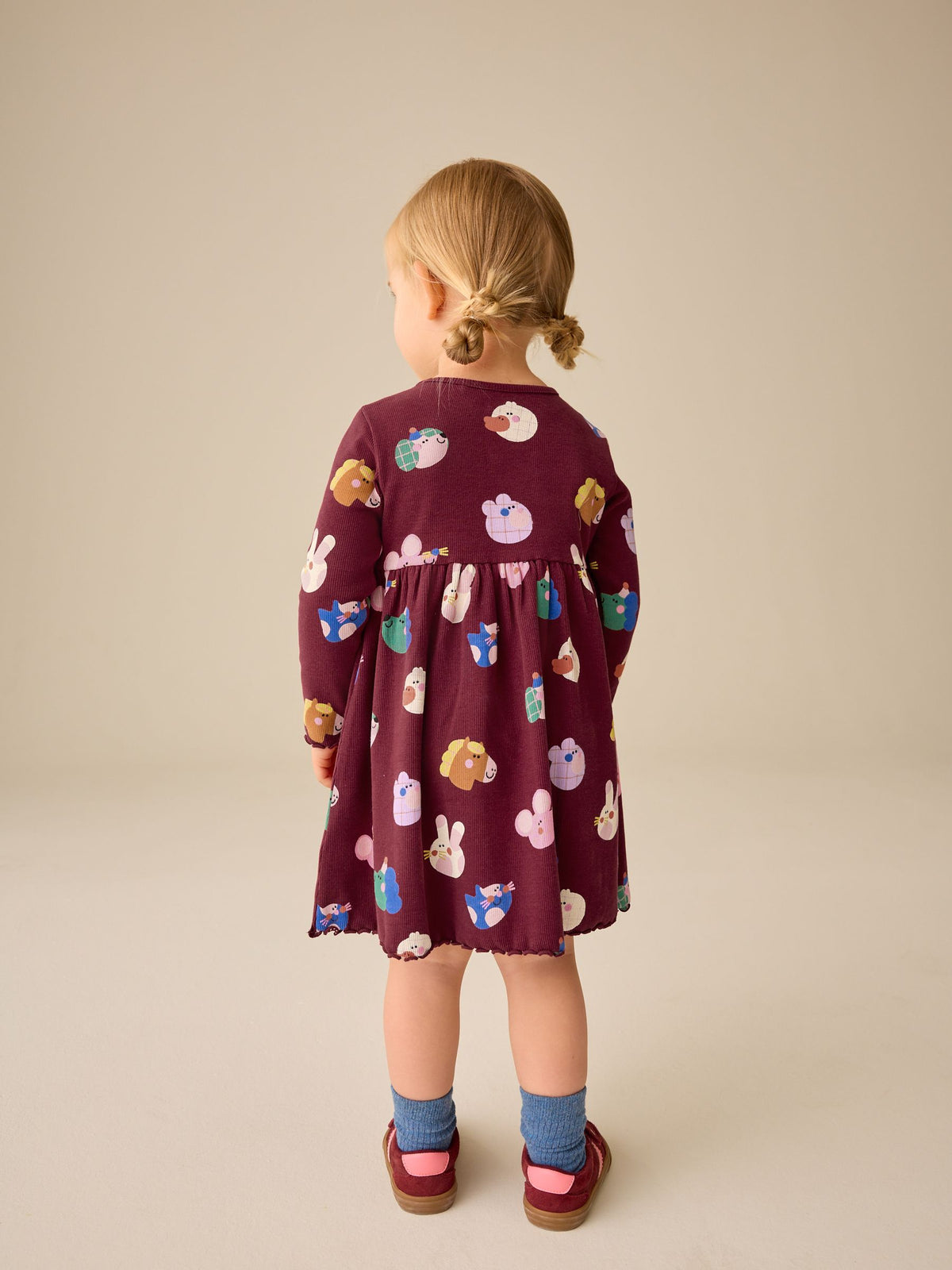 Navy Long Sleeve Ribbed Dress (3mths-7yrs)