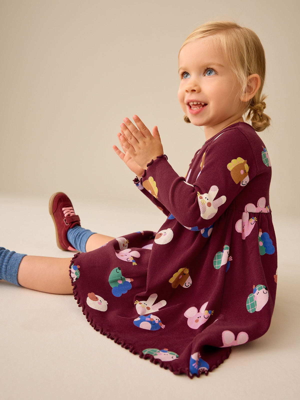 Navy Long Sleeve Ribbed Dress (3mths-7yrs)