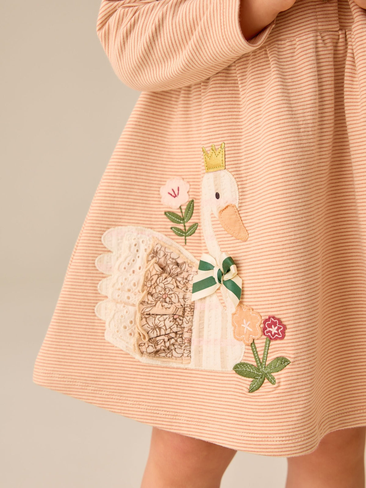 Ecru Emboidered Swan Long Sleeve Dress (3mths-7yrs)