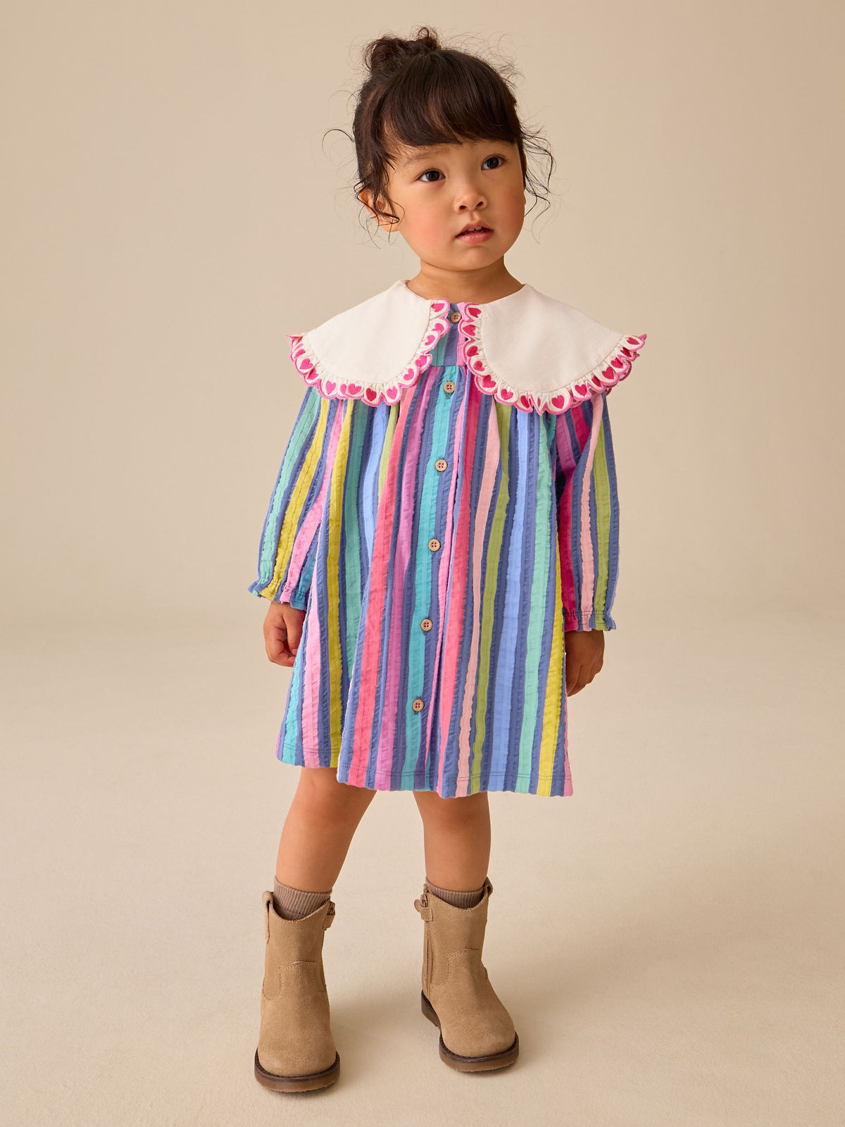 Rainbow Stripe Long Sleeve Collar Dress (3mths-7yrs)