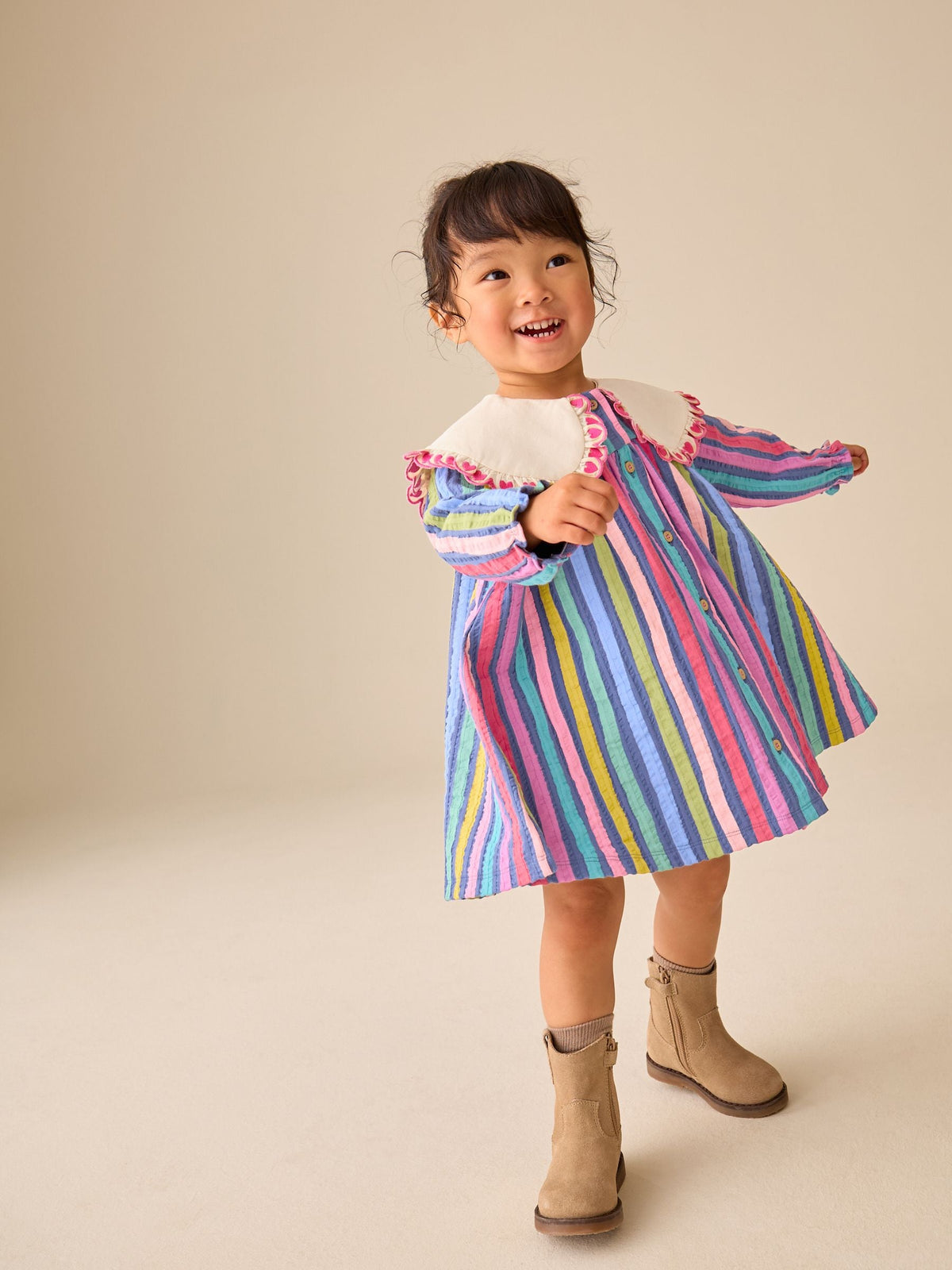 Rainbow Stripe Long Sleeve Collar Dress (3mths-7yrs)