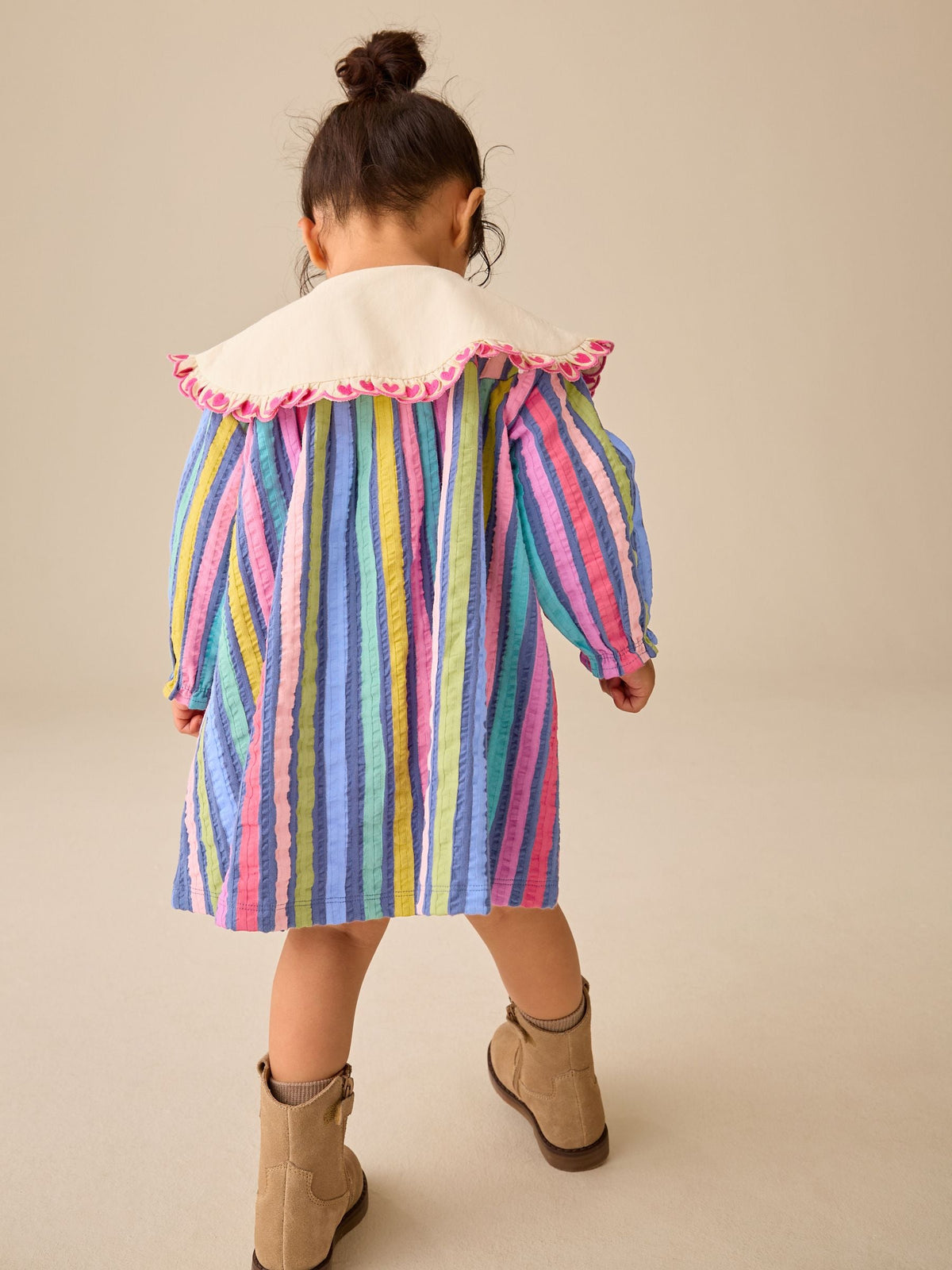 Rainbow Stripe Long Sleeve Collar Dress (3mths-7yrs)