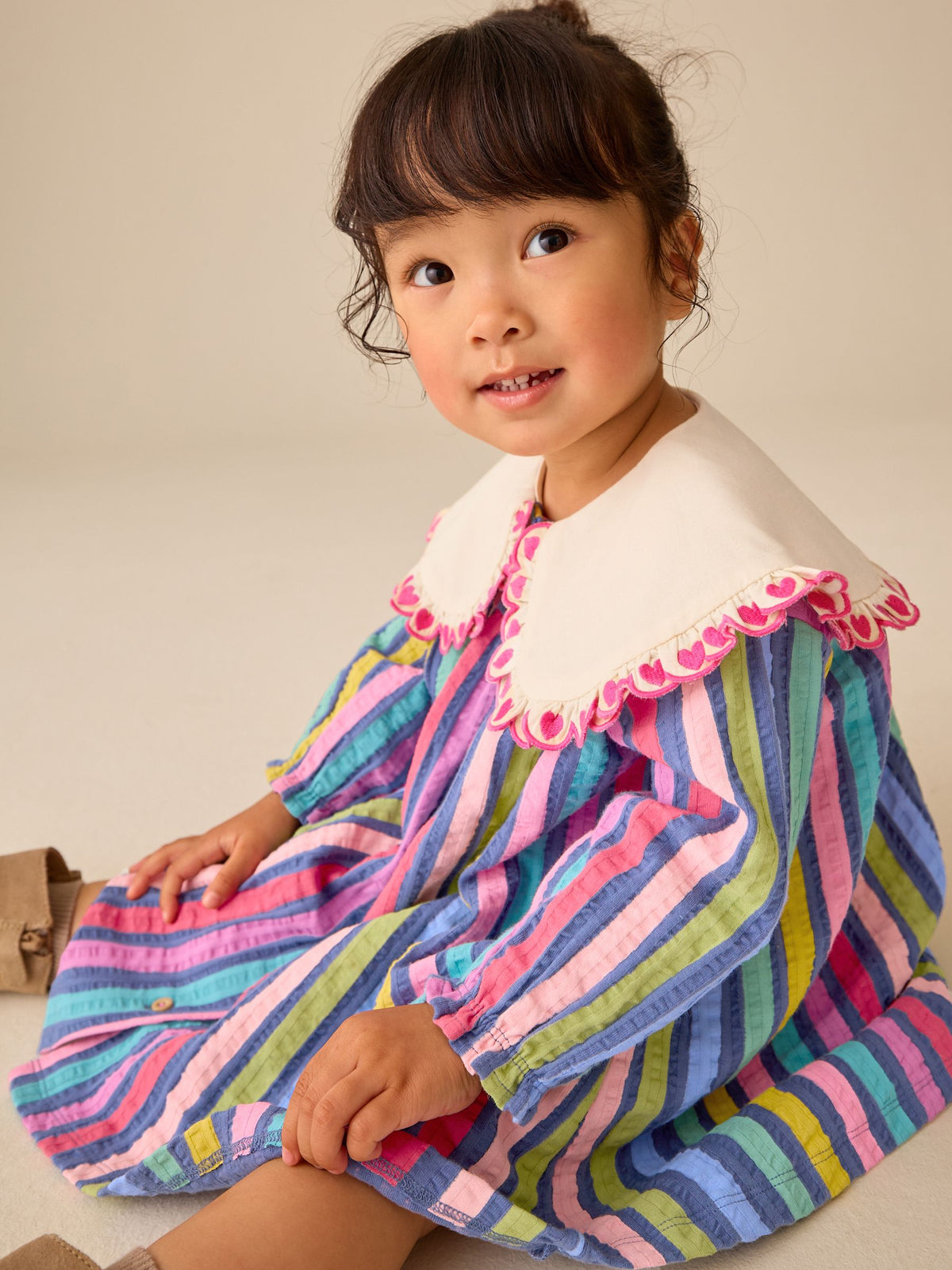 Rainbow Stripe Long Sleeve Collar Dress (3mths-7yrs)