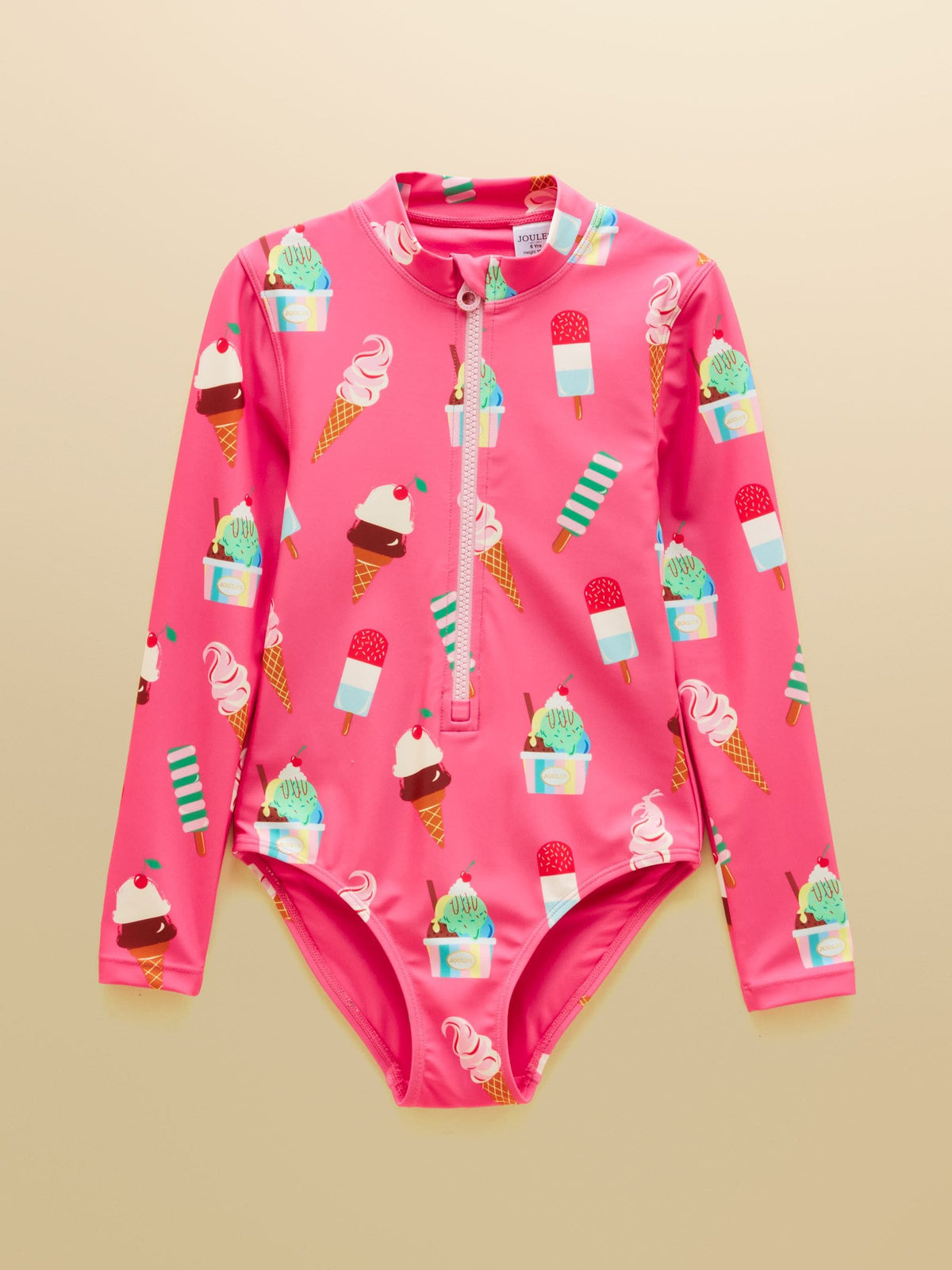 Joules Girls' Pink Ice Cream Long Sleeve Sunsafe Swimsuit