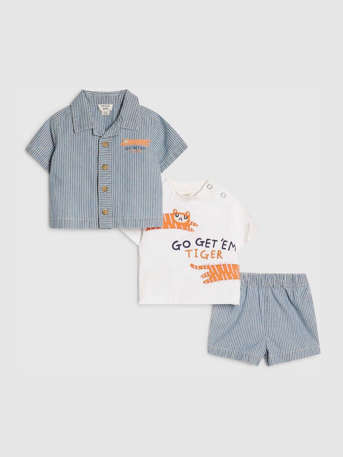 River Island Blue Tiger Stripe Shirt & Shorts Set 3 Piece