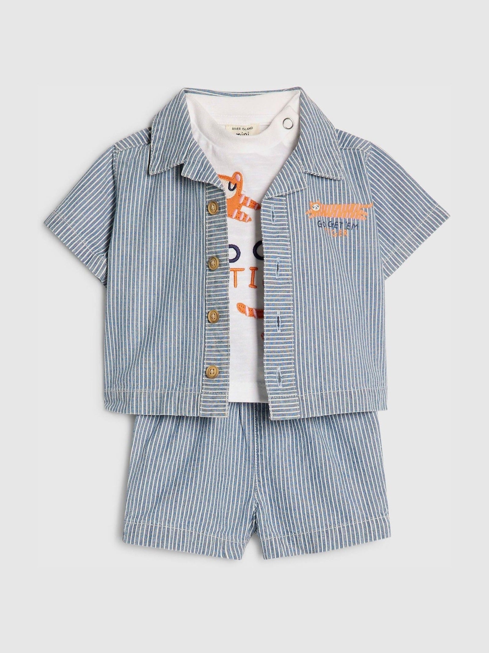 River Island Blue Tiger Stripe Shirt & Shorts Set 3 Piece