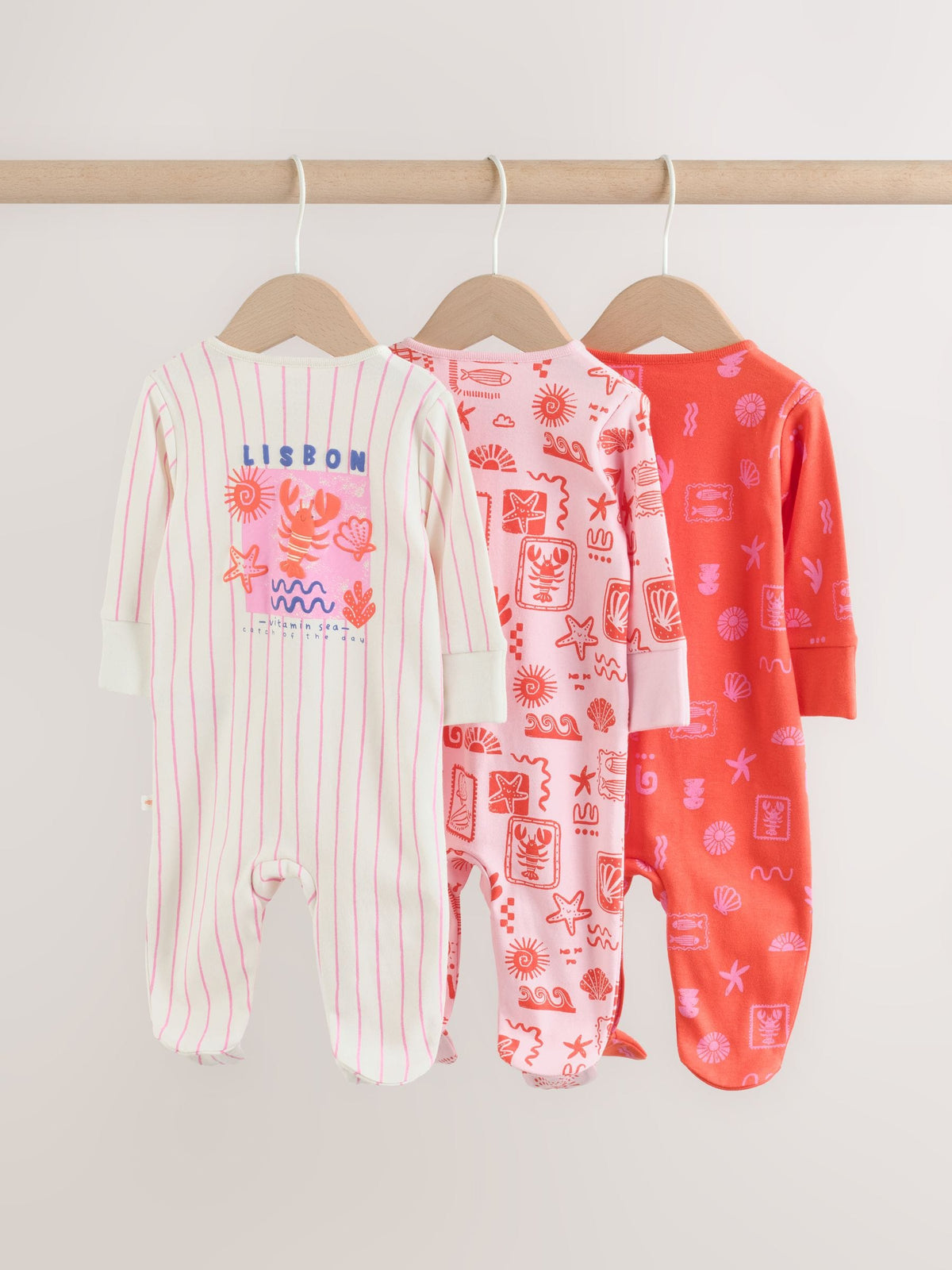 Red/Pink Baby Sleepsuits 3 Pack (0mths-3yrs)