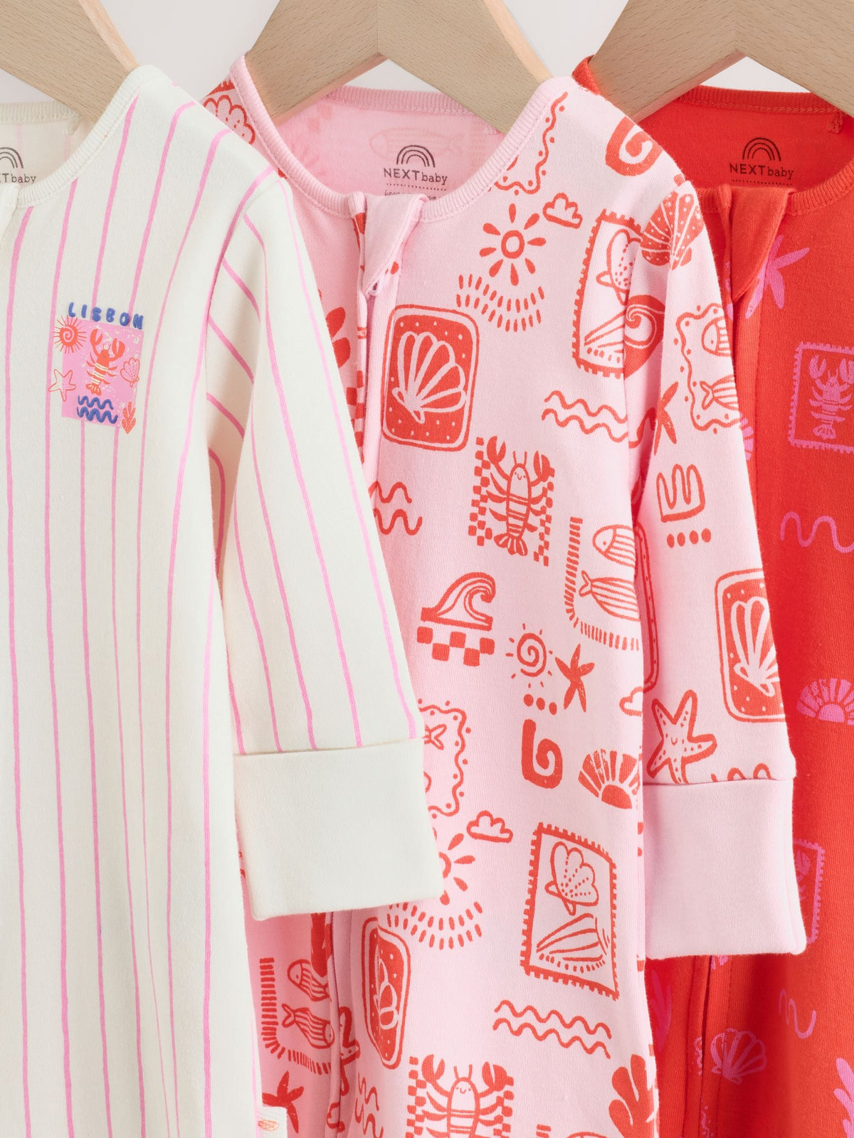 Red/Pink Baby Sleepsuits 3 Pack (0mths-3yrs)