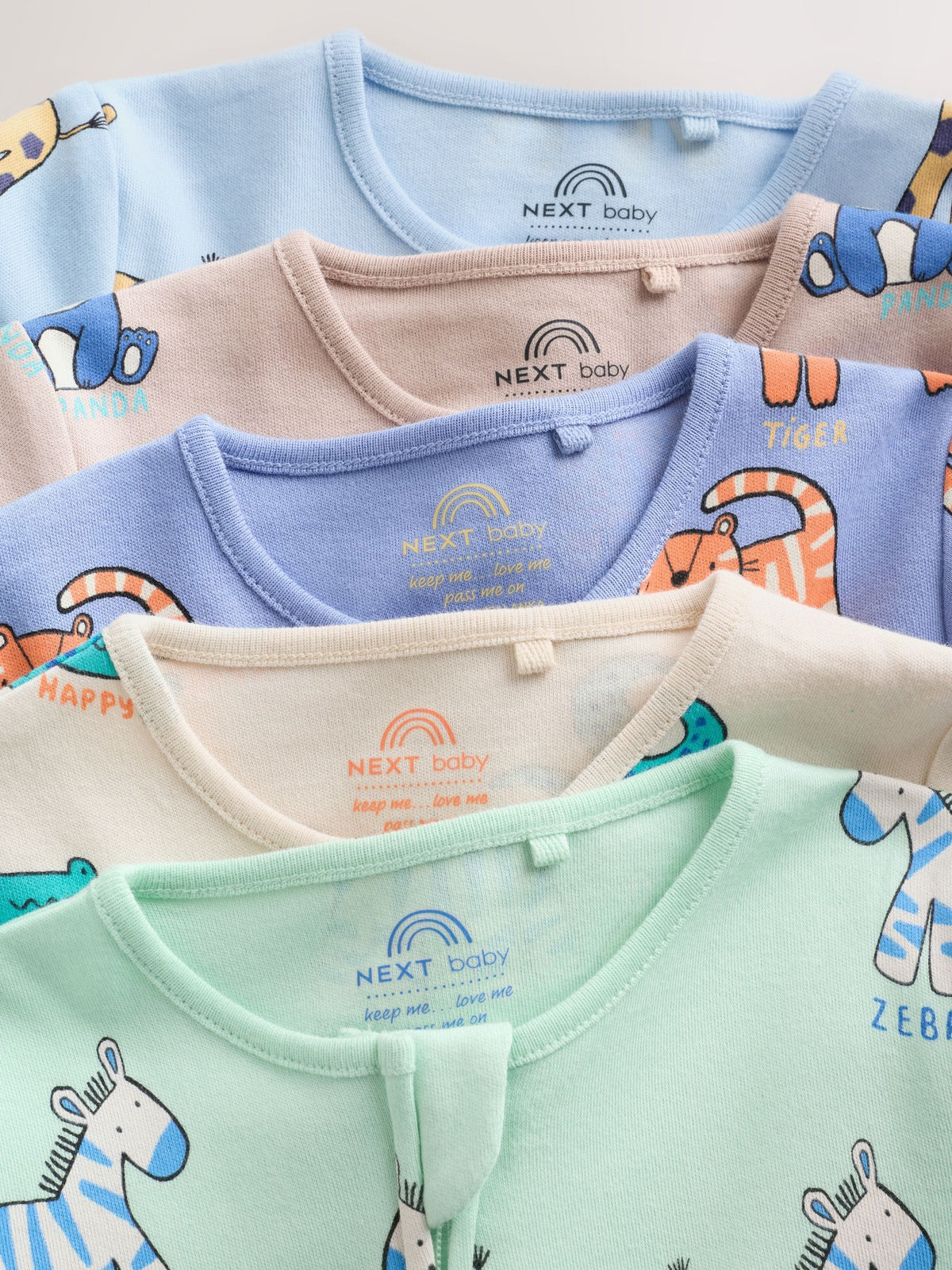 Blue Animal Two Way Zip Baby Sleepsuits 5 Pack (0-2yrs)