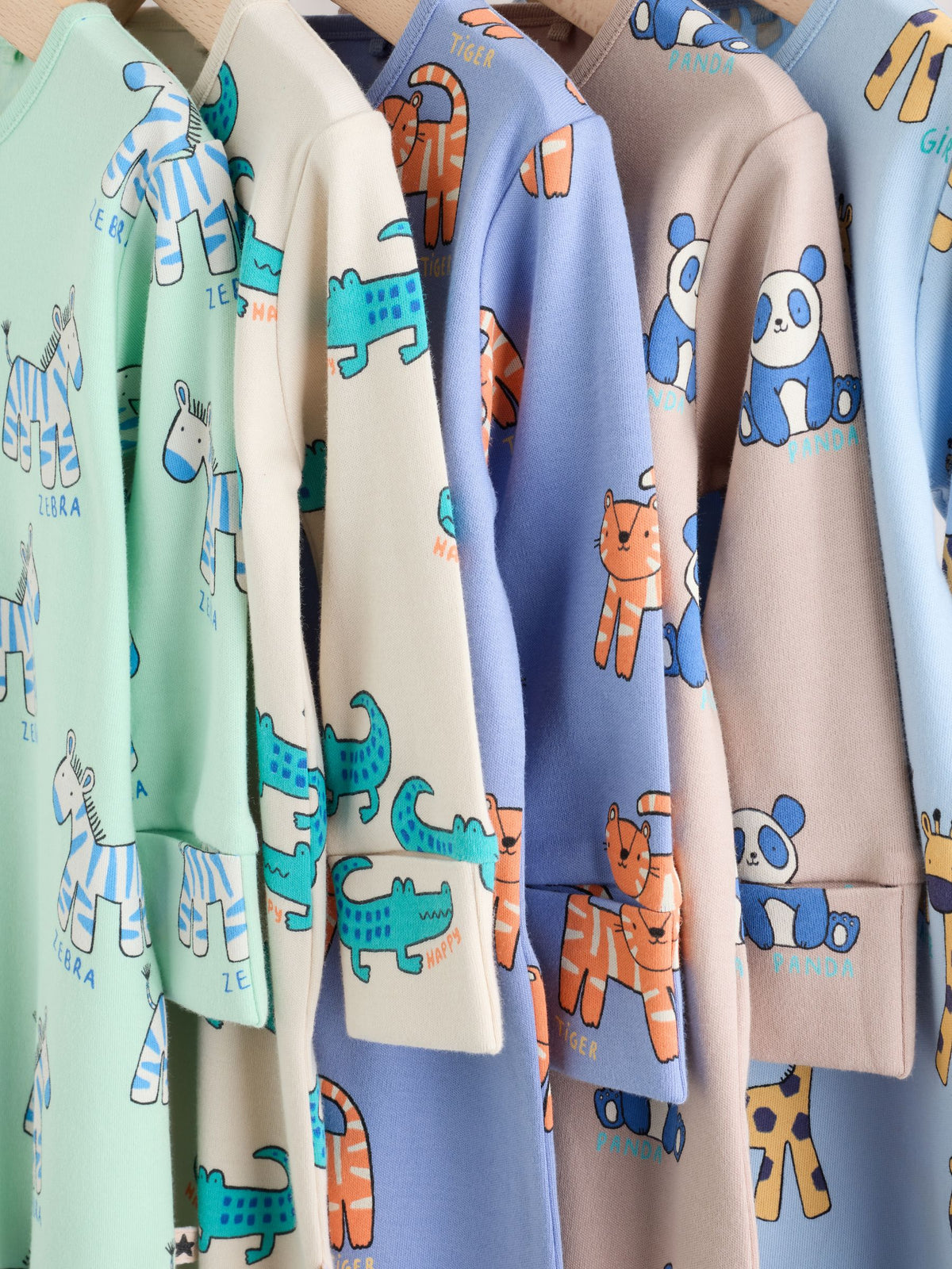 Blue Animal Two Way Zip Baby Sleepsuits 5 Pack (0-2yrs)