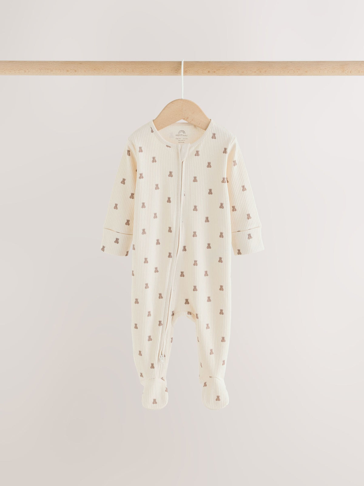 Neutral Brown Bear Two Way Zip Baby Sleepsuits 4 Pack (0mths-2yrs)