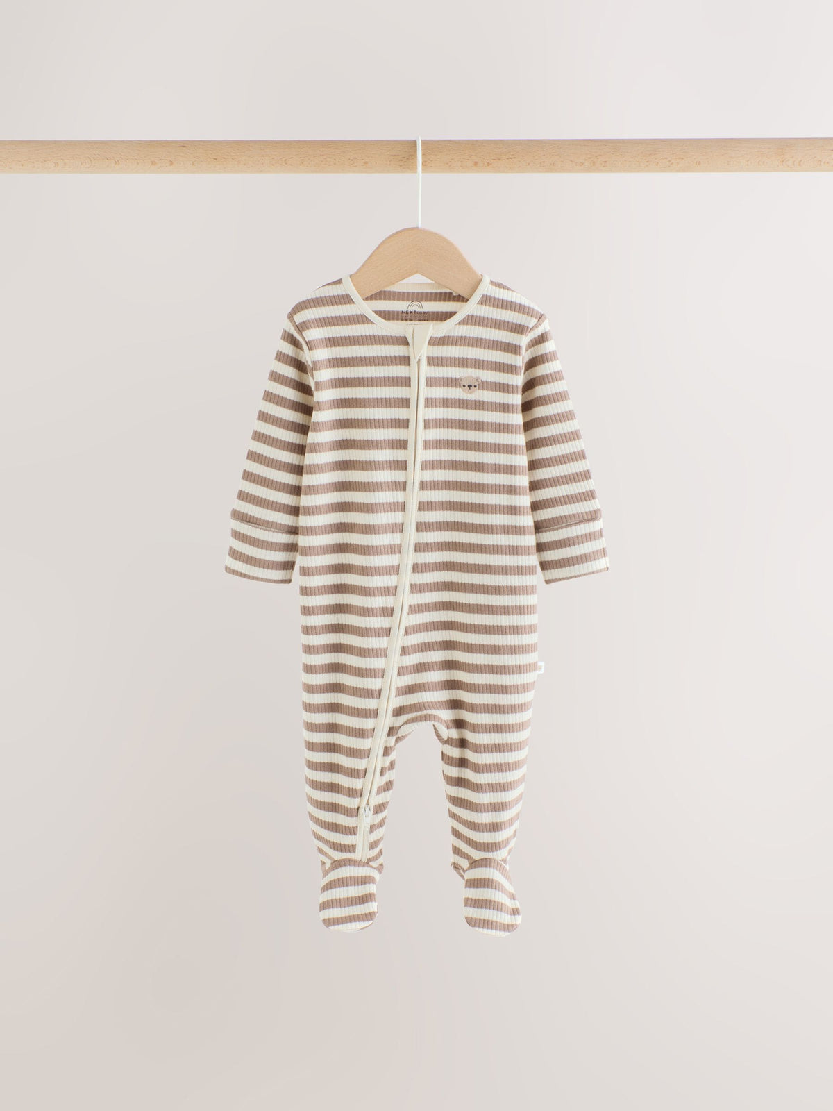 Neutral Brown Bear Two Way Zip Baby Sleepsuits 4 Pack (0mths-2yrs)