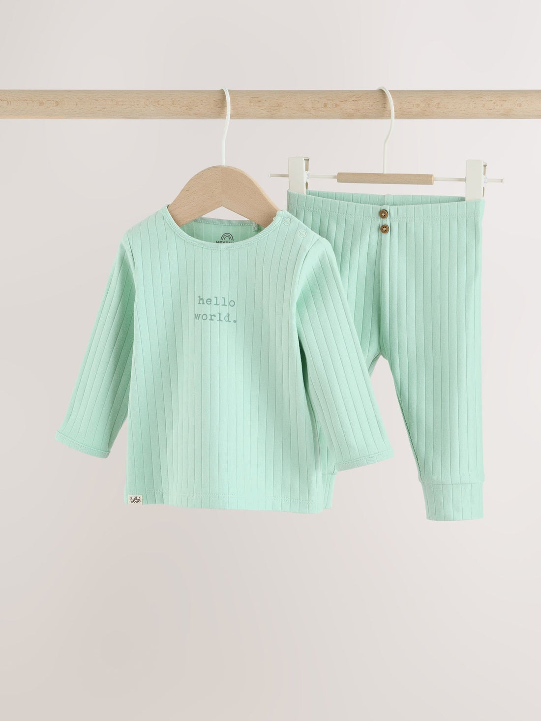 Sage Green Hello World Top and Leggings Baby Set (0-18mths)